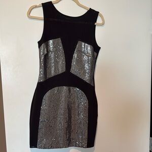 Blqmkt sheer mesh black and sequins mini dress size M